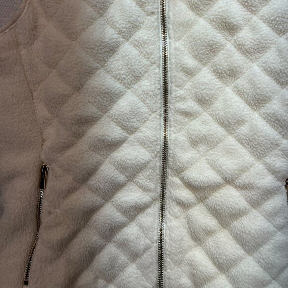 Abercrombie & Fitch Women Quilted Sherpa Vest Jacket Small Ivory Full Zip Winter - Picture 6 of 11